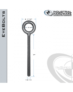 K2005-3-ZN: 1/2-13 x 3 in Long Full Thread Plain Pattern Eyebolt Carbon Steel - Made in the USA