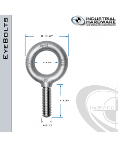 K2005-316SS: 1/2-13 x 1-1/2 in Long Full Thread Plain Pattern Eyebolt SS Type 316 - Made in the USA