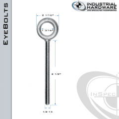 K2005-B: 1/2-13 x 2-1/2 in Long Full Thread Plain Pattern Eyebolt Carbon Steel - Made in the USA