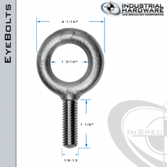 K2005-HDG: 1/2-13 x 1-1/2 in Long Full Thread Plain Pattern Eyebolt Carbon Steel - Made in the USA