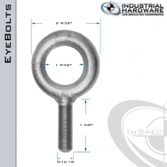 K2006-UNF-ZN: 9/16-18 x 1-5/8 in Long Full Thread Plain Pattern Eyebolt Carbon Steel - Made in the USA