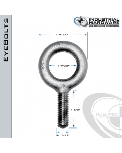 K2006-ZN: 9/16-12 x 1-5/8 in Long Full Thread Plain Pattern Eyebolt Carbon Steel - Made in the USA