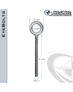 K2007-4-1/2-HDG: 5/8-11 x 4-1/2 in Long Full Thread Plain Pattern Eyebolt Carbon Steel - Made in the USA