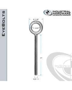 K2007-4-HDG: 5/8-11 x 4 in Long Full Thread Plain Pattern Eyebolt Carbon Steel - Made in the USA