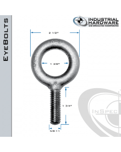 K2007-LT: 5/8-11 x 1-3/4 in Long Full Thread Plain Pattern Eyebolt Alloy Steel 8620 - Made in the USA