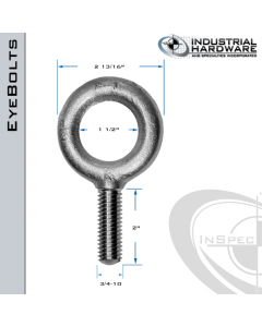 K2008-HDG: 3/4-10 x 2 in Long Full Thread Plain Pattern Eyebolt Carbon Steel - Made in the USA