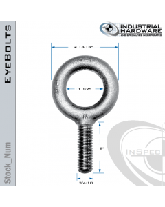 K2008-ZN: 3/4-10 x 2 in Long Full Thread Plain Pattern Eyebolt Carbon Steel - Made in the USA