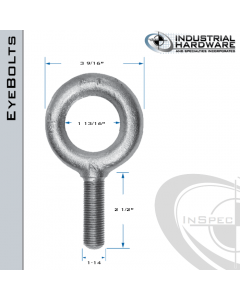 K2010-UNS-ZN: 1-14 x 2-1/2 in Long Full Thread Plain Pattern Eyebolt Carbon Steel - Made in the USA