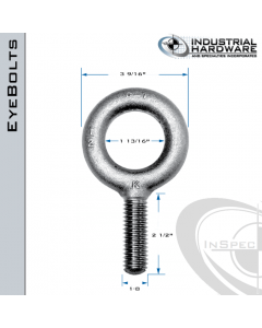 K2010: 1-8 x 2-1/2 in Long Full Thread Plain Pattern Eyebolt Carbon Steel - Made in the USA