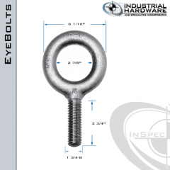 K2015-8 SPEC.: 1-3/4-8 x 3-3/4 in Long Full Thread Plain Pattern Eyebolt Carbon Steel - Made in the USA