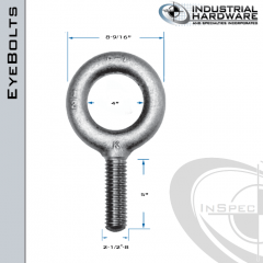 K2017-8 SPEC.: 2-1/2-8 x 5 in Long Full Thread Plain Pattern Eyebolt Carbon Steel - Made in the USA