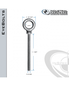 K2021-1 1/2-SS: 1/4-20 x 1-1/2 in Long Full Thread Shoulder Pattern Eyebolt SS Type 304 - Made in the USA