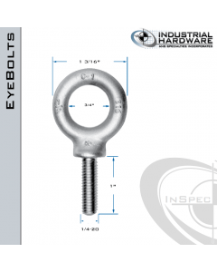 K2021-316SS: 1/4-20 x 1 in Long Full Thread Shoulder Pattern Eyebolt SS Type 316 - Made in the USA