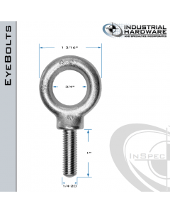 K2021-SS: 1/4-20 x 1 in Long Full Thread Shoulder Pattern Eyebolt SS Type 304 - Made in the USA