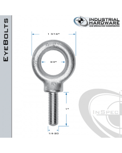 K2021-ZN: 1/4-20 x 1 in Long Full Thread Shoulder Pattern Eyebolt Carbon Steel - Made in the USA