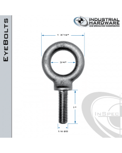 K2021: 1/4-20 x 1 in Long Full Thread Shoulder Pattern Eyebolt Carbon Steel - Made in the USA