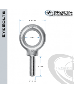 K2022-ZN: 5/16-18 x 1-1/8 in Long Full Thread Shoulder Pattern Eyebolt Carbon Steel - Made in the USA