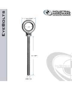 K2023-4-1/2-ZN: 3/8-16 x 4-1/2 in Long Full Thread Shoulder Pattern Eyebolt Carbon Steel - Made in the USA