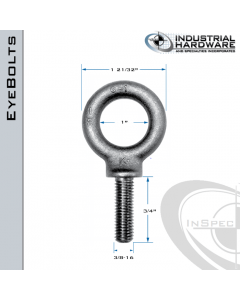 K2023-A: 3/8-16 x 3/4 in Long Full Thread Shoulder Pattern Eyebolt Carbon Steel - Made in the USA