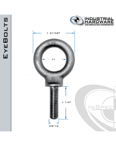 K2023-LT: 3/8-16 x 1-1/4 in Long Full Thread Shoulder Pattern Eyebolt Alloy Steel 8620 - Made in the USA