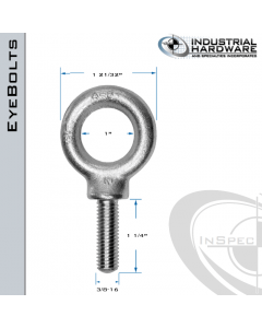 K2023-SS: 3/8-16 x 1-1/4 in Long Full Thread Shoulder Pattern Eyebolt SS Type 304 - Made in the USA