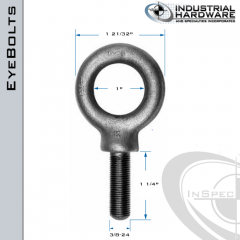 K2023-UNF: 3/8-24 x 1-1/4 in Long Full Thread Shoulder Pattern Eyebolt Carbon Steel - Made in the USA