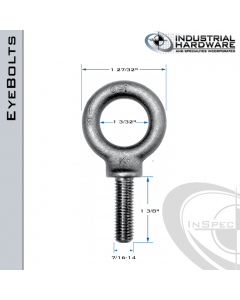 K2024: 7/16-14 x 1-3/8 in Long Full Thread Shoulder Pattern Eyebolt Carbon Steel - Made in the USA