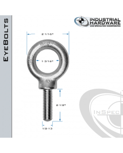 K2025-2-1/2-316SS: 1/2-13 x 2-1/2 in Long Full Thread Shoulder Pattern Eyebolt SS Type 316 - Made in the USA