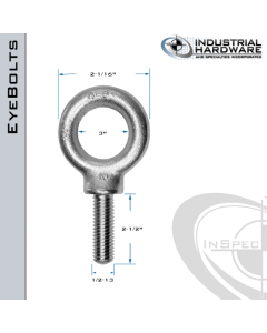 K2025-3-316SS: 1/2-13 x 3 in Long Full Thread Shoulder Pattern Eyebolt SS Type 316 - Made in the USA