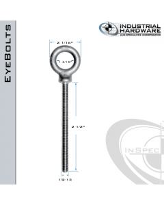 K2025-B-ZN: 1/2-13 x 2-1/2 in Long Full Thread Shoulder Pattern Eyebolt Carbon Steel - Made in the USA