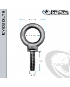 K2025-LT: 1/2-13 x 1-1/2 in Long Full Thread Shoulder Pattern Eyebolt Alloy Steel 8620 - Made in the USA