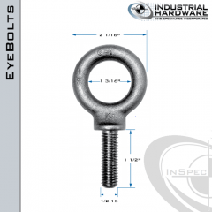 K2025: 1/2-13 x 1-1/2 in Long Full Thread Shoulder Pattern Eyebolt Carbon Steel - Made in the USA