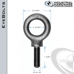 K2026-UNF: 9/16-18 x 1-5/8 in Long Full Thread Shoulder Pattern Eyebolt Carbon Steel - Made in the USA