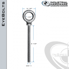 K2027-2 1/2-SS: 5/8-11 x 2-1/2 in Long Full Thread Shoulder Pattern Eyebolt SS Type 304 - Made in the USA