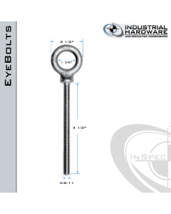 K2027-4-1/2-HDG: 5/8-11 x 4-1/2 in Long Full Thread Shoulder Pattern Eyebolt Carbon Steel - Made in the USA