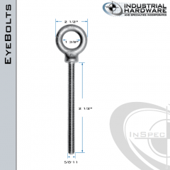 K2027-B: 5/8-11 x 2-1/2 in Long Full Thread Shoulder Pattern Eyebolt Carbon Steel - Made in the USA