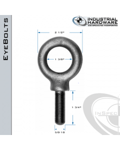 K2027-UNF: 5/8-18 x 1-3/4 in Long Full Thread Shoulder Pattern Eyebolt Carbon Steel - Made in the USA