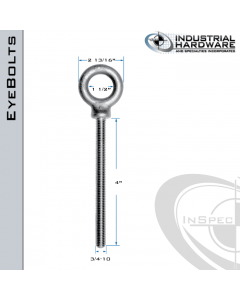 K2028-4: 3/4-10 x 4 in Long Full Thread Shoulder Pattern Eyebolt Carbon Steel - Made in the USA