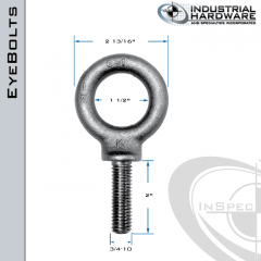 K2028-LT: 3/4-10 x 2 in Long Full Thread Shoulder Pattern Eyebolt Alloy Steel 8620 - Made in the USA