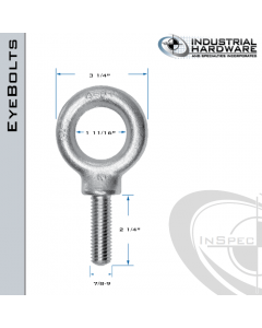 K2029-HDG: 7/8-9 x 2-1/4 in Long Full Thread Shoulder Pattern Eyebolt Carbon Steel - Made in the USA