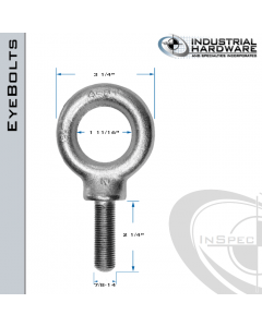 K2029-UNF-ZN: 7/8-14 x 2-1/4 in Long Full Thread Shoulder Pattern Eyebolt Carbon Steel - Made in the USA