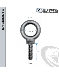 K2029: 7/8-9 x 2-1/4 in Long Full Thread Shoulder Pattern Eyebolt Carbon Steel - Made in the USA