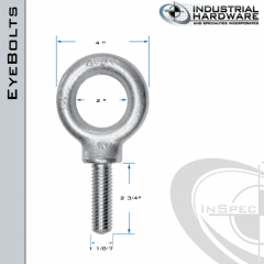 K2031-HDG: 1-1/8-7 x 2-3/4 in Long Full Thread Shoulder Pattern Eyebolt Carbon Steel - Made in the USA