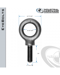 K2032-UNF: 1-1/4-12 x 3 in Long Full Thread Shoulder Pattern Eyebolt Carbon Steel - Made in the USA