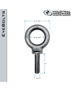 K2032: 1-1/4-7 x 3 in Long Full Thread Shoulder Pattern Eyebolt Carbon Steel - Made in the USA