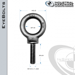 M10-ZN: M10 x 1.50 x 35.0mm Long Full Thread Shoulder Pattern Eyebolt Carbon Steel - Made in the USA