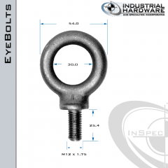 M12-A: M12 x 1.75 x 25.4mm Long Full Thread Shoulder Pattern Eyebolt Carbon Steel - Made in the USA