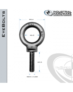 M24: M24 x 3.00 x 63.5mm Long Full Thread Shoulder Pattern Eyebolt Carbon Steel - Made in the USA