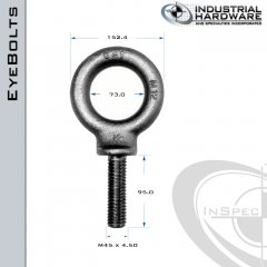 M45: M45 x 4.50 x 95.0mm Long Full Thread Shoulder Pattern Eyebolt Carbon Steel - Made in the USA