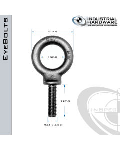 M64: M64 x 6.00 x 127.0mm Long Full Thread Shoulder Pattern Eyebolt Carbon Steel - Made in the USA